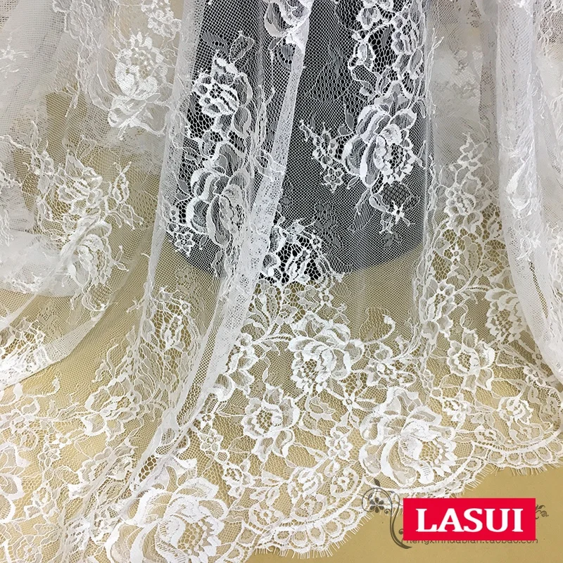 LASUI Width150 cm*3 m=1 piece Black ,White C0294 Diy Wedding dress veil latest fashion Graceful Eyelash French Lace Fabric