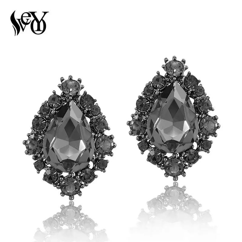 VEYO Water Crystal Stud Earrings for Women Rhinestone Round Earrings Brand New Design Boucle D\'oreille Mujer