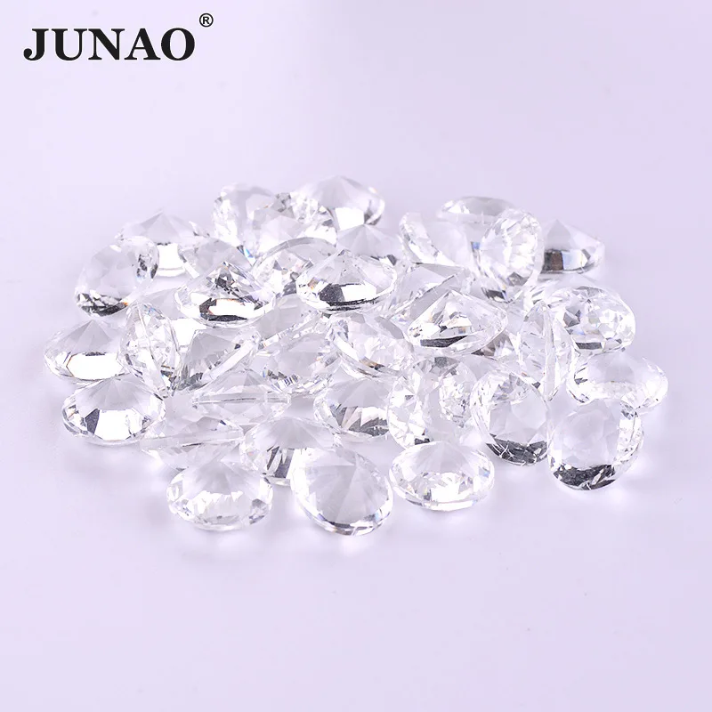 JUNAO 6 8 10 12 16 18 20 25mm Clear Transparent Glass Diamond Rhinestone Applique Round Point Back Beads Crystal Strass Crafts