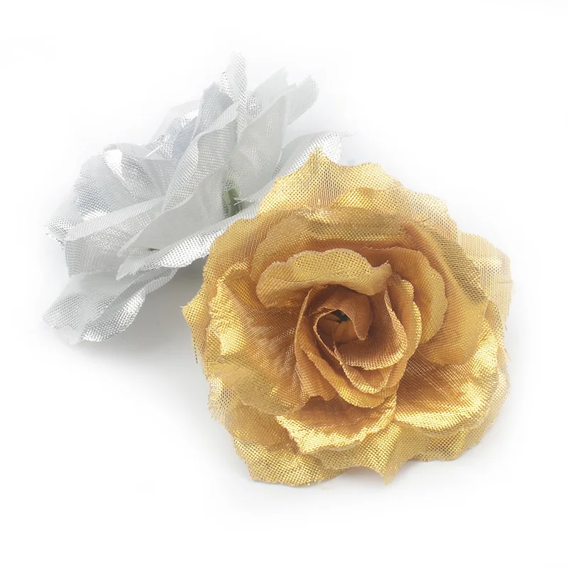 10pcs/lot 7cm Large Gold Silk Artificial Rose Flowers Head For Home Wedding Decoration DIY Craft Scrapbooking Supplies