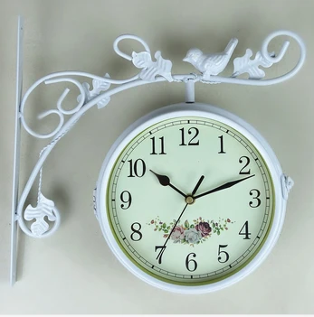 Handmade metal wall style home decoration flower vine wrought iron double-sided double-sided wall clock