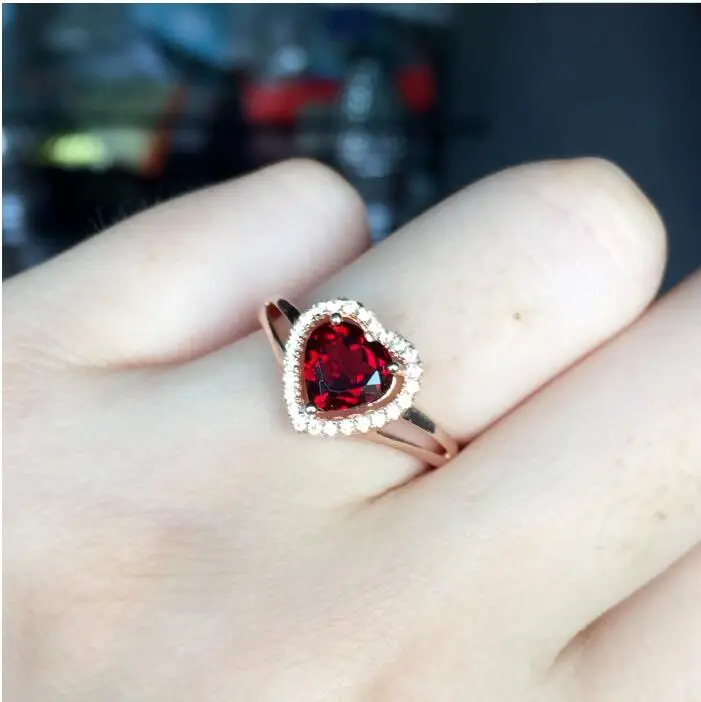 

Love Heart Garnet ring Free shipping Natural real red garnet 925 sterling silver Fine jewelry Gem 7mm