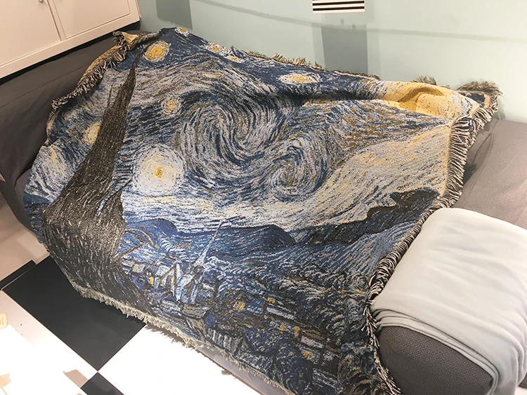 Cotton Blend Rug Van Gogh Starry Night Sofa Blanket Room Bedroom Soft Carpet Bedspread outdoor Tablecloth Tapestry Home Decor