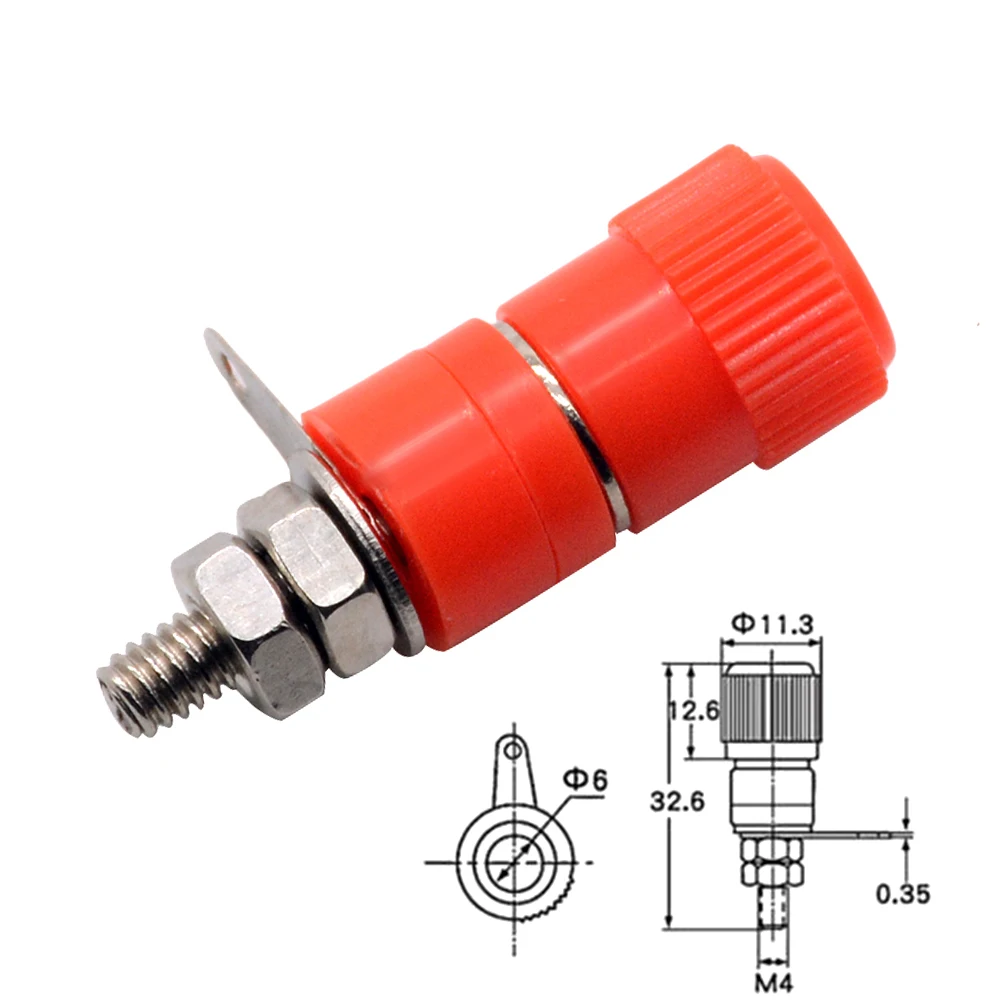 10pcs/lot 4mm Banana Socket Nickel Plated Binding Post Nut Banana Plug Jack Connector Red + Black