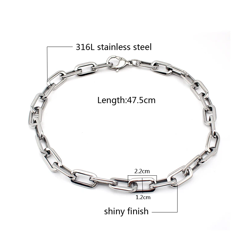 Fashion Chunky Link Chain Necklace Stainless Steel Flat O Design Silver Color Unisex Jewelry Accessory
