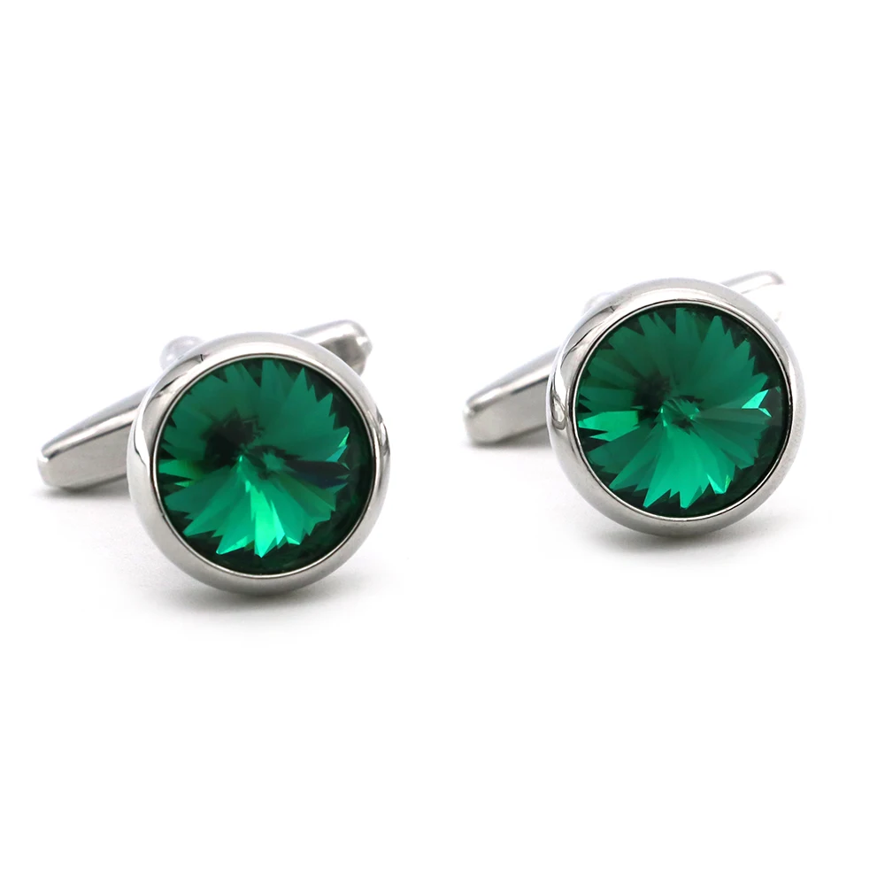 Men\'s Crystal Cufflinks Green Color Stone Top Quality Wedding Cuff Links