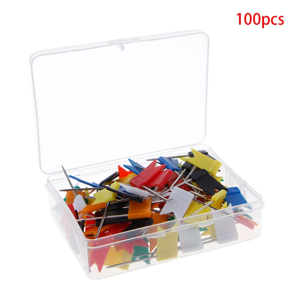 100pcs/lot Mixed Color Flag Push Pins Nail Thumb Tack Cork Board Map Drawing Pins for Home School Office Stationery