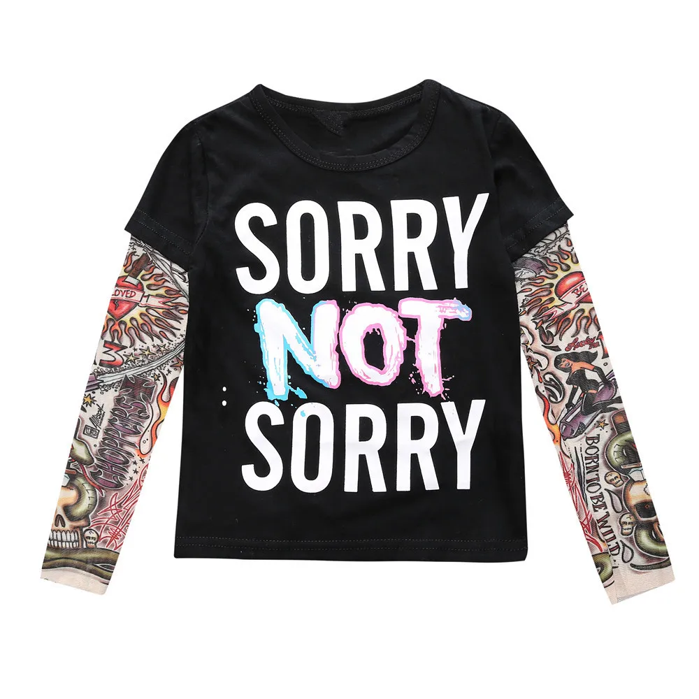 Hooyi Tattoo Long Sleeve Boys T-Shirts 100% Cotton Fashion Baby Girls Tee Shirts Hip-Pop Clothes Children Jersey Top Streetwear