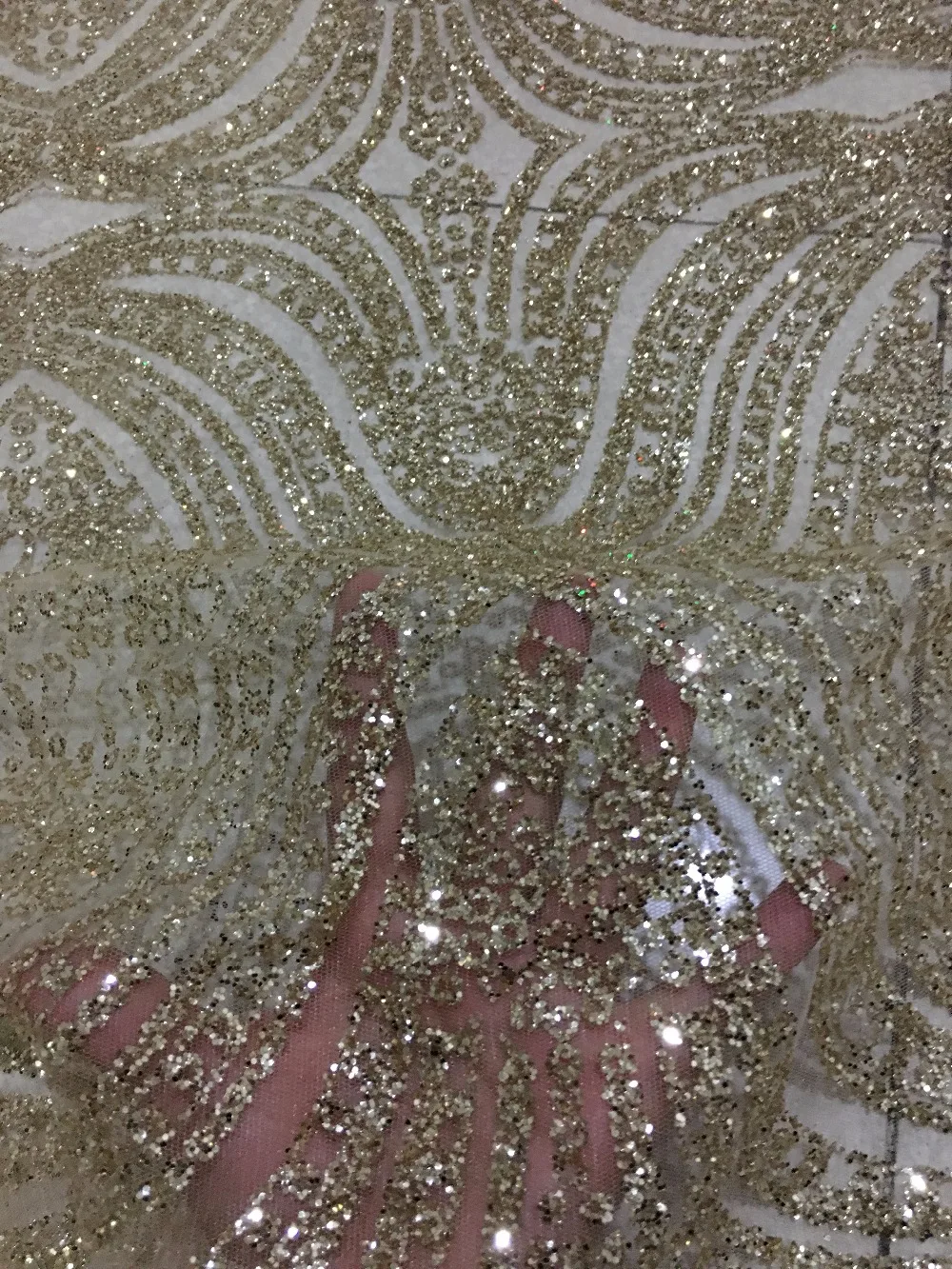 shining gold color  JRB-1128-8 mesh flower glitter lace shining sequin fabric for wedding dress design/party dress! 5 Yards/lot