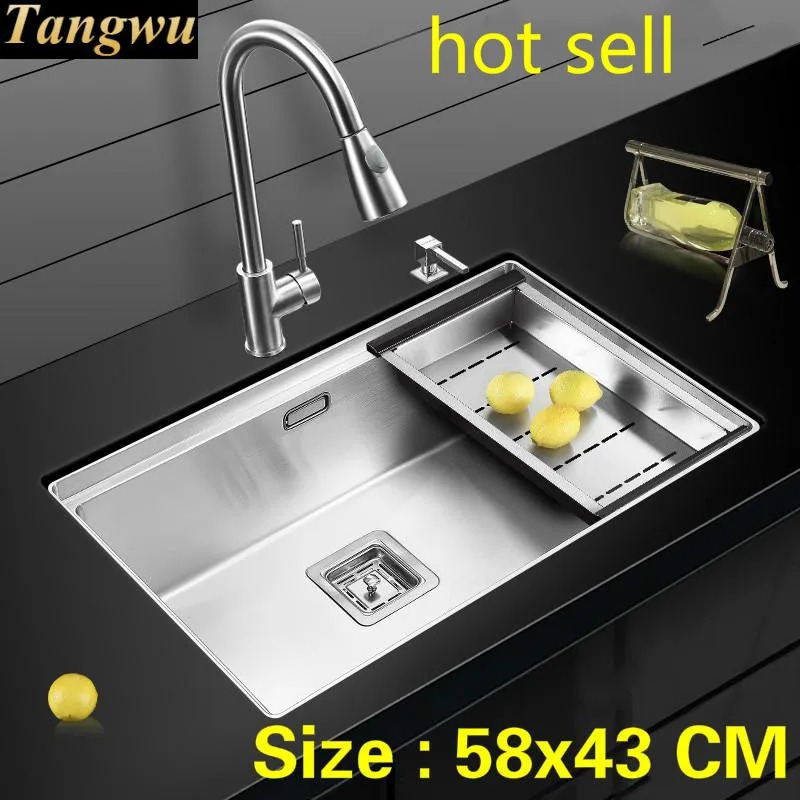 

Free shipping Standard luxurious mini kitchen manual sink single trough durable food-grade 304 stainless steel hot sell 58x43 CM