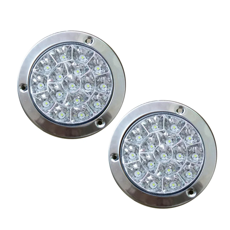 

1 Pair 12-24V White Round Reverse Brake Turn Signal Rear Tail Light 16 LED for Car Truck Trailer RV