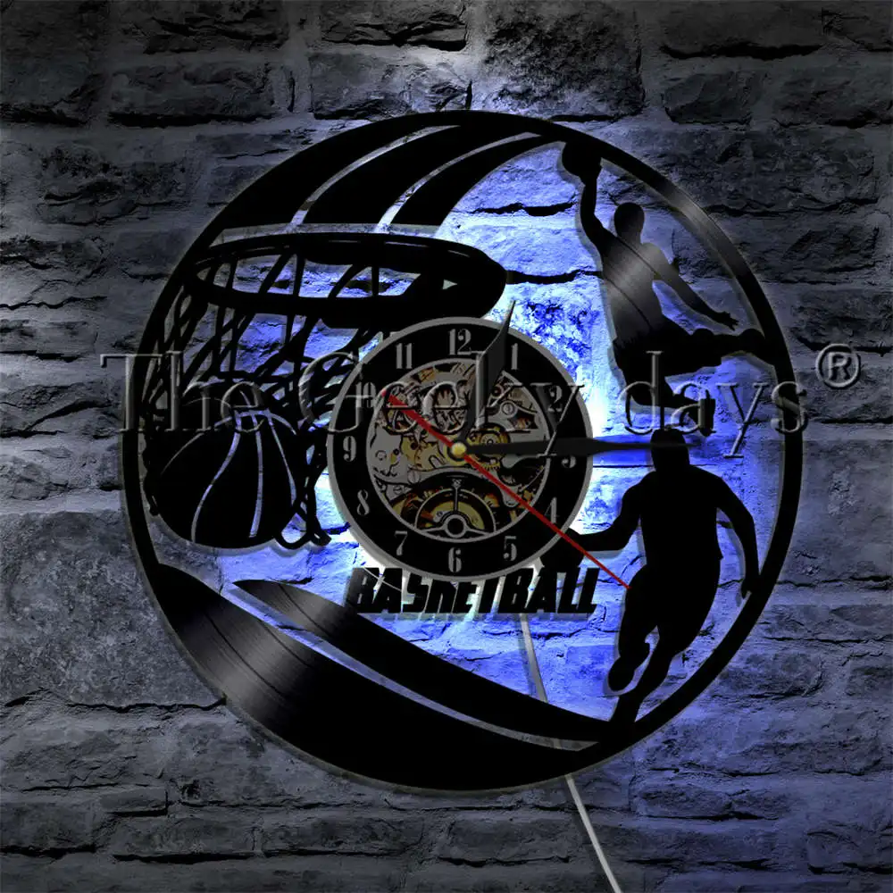 

Play Basketball Slam Dunk LED Lamp Vinyl Record Wall Clock Modern Wall Lamp Multiplayer Interesting Sport Basketball Gift