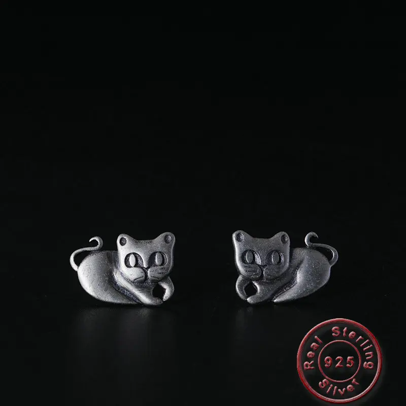 

Amxiu Vintage Antique Silver Earrings 925 Sterling Silver Cat Earrings Small Stud Earrings For Women Girls Jewelry Accessories