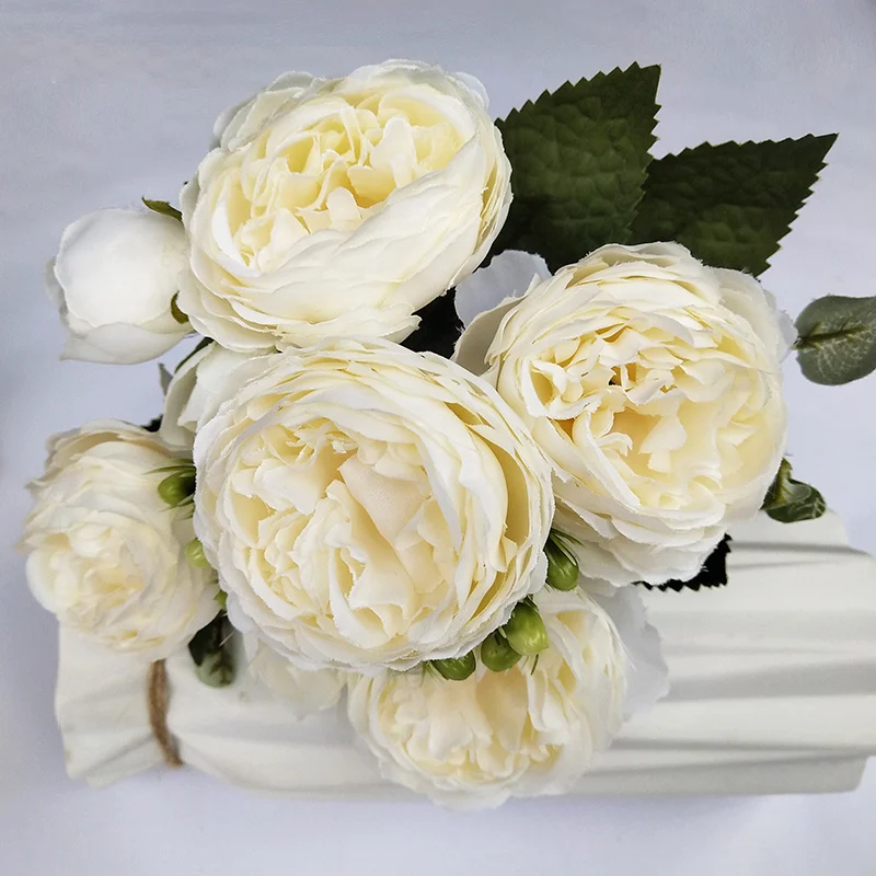 Bianco Bouquet Da Sposa Poliestere Rose Supporto di Fiori di Nozze Bouquet Da Sposa Artificiale Damigelle Accessori Bouquet Da Sposa