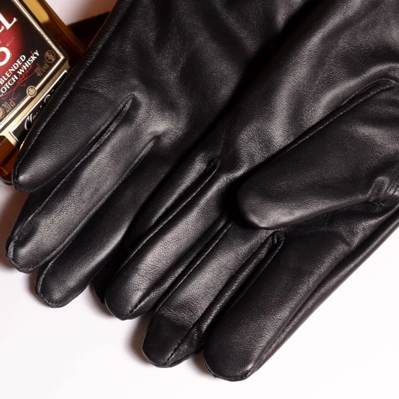 RY2201 Male Winter Genuine Leather Black 30cm Long Gloves For Man Hand Warm Thick Inside Motor Cycling Gantlet Teen Eldiven