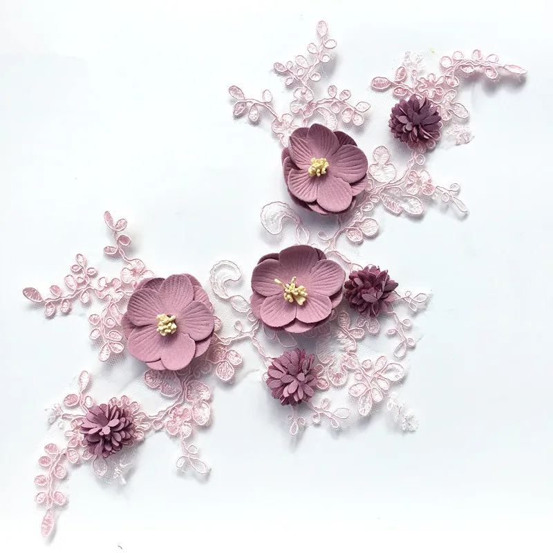 Pink purple three-dimensional flower lace cloth cloth fabric accessories diy accessories finished clothing accessories