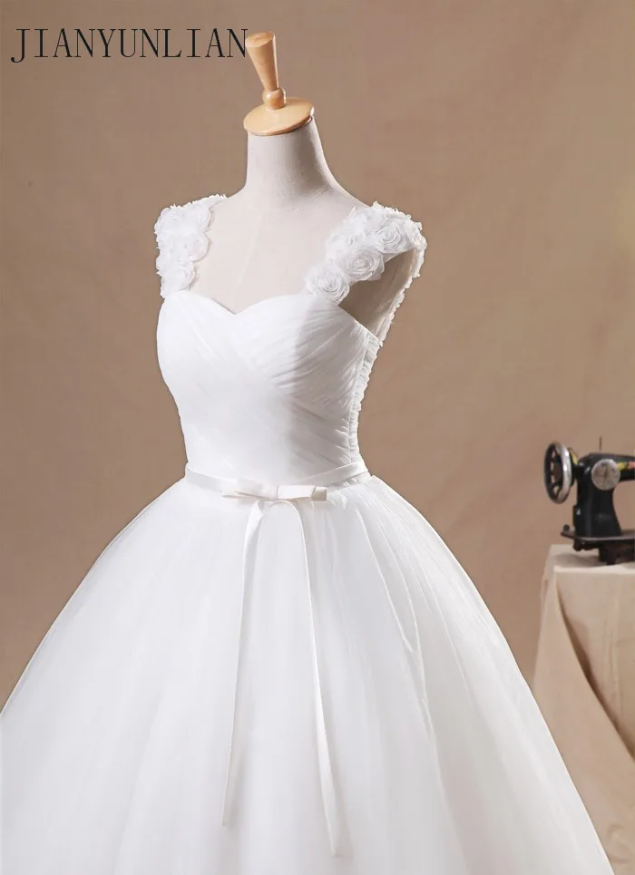 Customized Flower Cap Sleeve Princess Tulle Ball Gown Bow Puffy Wedding Dress Debutante Dress Vestidos de Noiva Real Photos