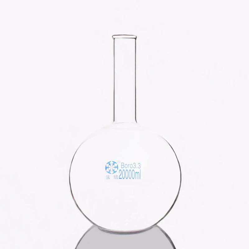 

Boiling flask flat bottom long narrow neck,Capacity 20000ml,The O.D. of the neck is about 80mm,Long neck flask with normal mouth