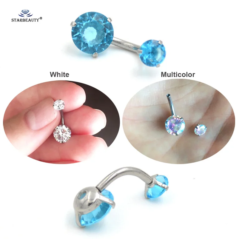 Fashion 5/8mm Round Crystal Zircon Belly Button Rings Lobe Earring Navel Piercing Jewelry Surgical Steel 1.6x10mm 14G Belly Bar