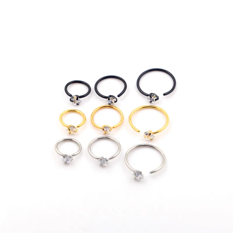 

Hot New Arrival wholesale charm Free shipping 20G 100pcs Stainless Steel circular gem CZ zircon piercing nose ring