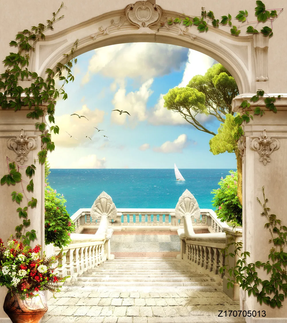 

LIFE MAGIC BOX Seamless Wrinkle-Free Washable Scenery Backdrops Door Backdrops Sea View HD Backgrounds