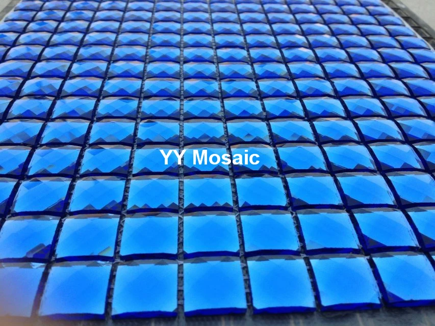 Blue 13 Edges Diamond Crystal Glass Mirror Mosaic Tiles for Wall Celing Display Cabinet DIY Decorate Outdoor Wall Sticker