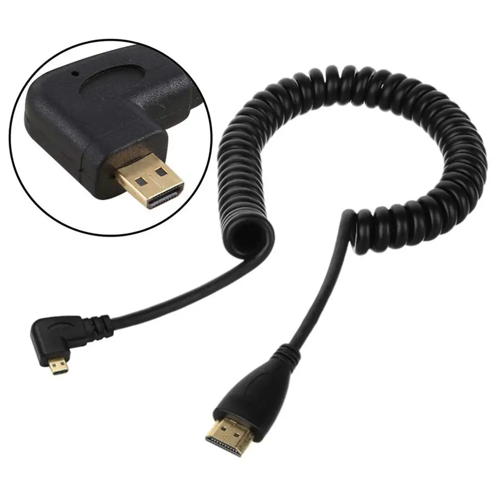 Left-Angled Micro HDMI-compatible  to HDMI-compatible Male Cable Stretched Length for Cameras