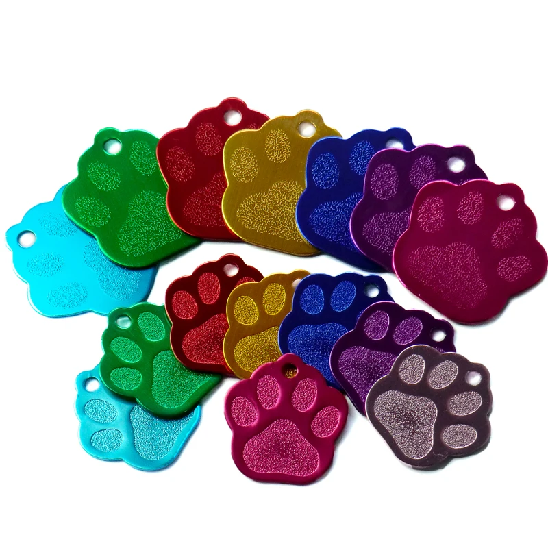 20pcs Paw Shape 2 Sides Tag pet dogs and cats ID Cat Puppy Name Phone No. of Pet accessories aluminum products decor ID Tags