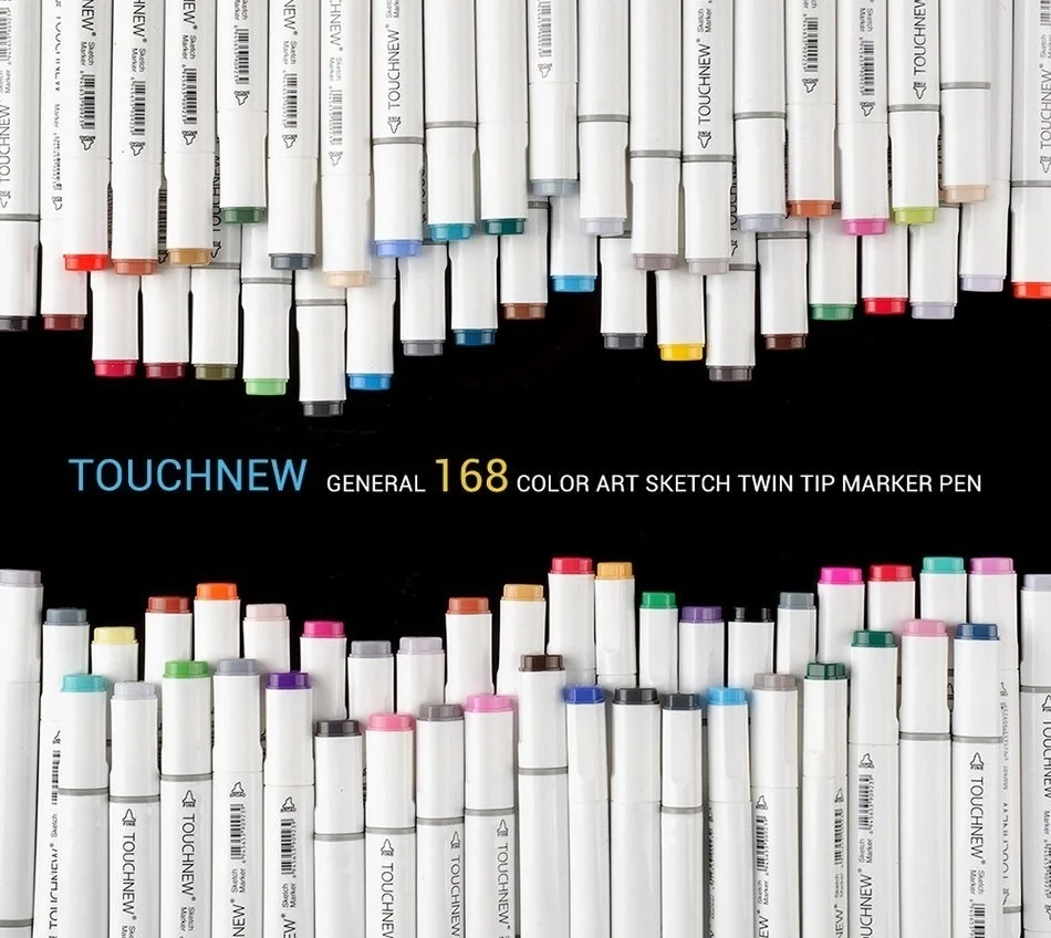 TOUCHNEW 168 Color Sketch Marker Set Twin Tip Graphic Drawing Pen Alcohol Based Artist Double Head Art Marker Pen+ Pencil Bag