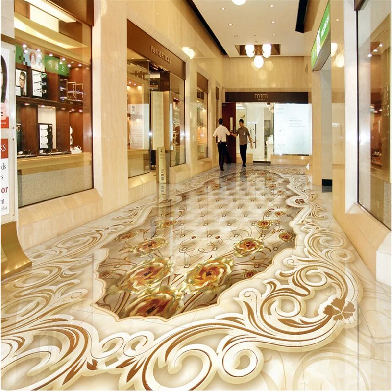 

beibehang flooring painted high-end luxury aristocratic gold rose stone pattern parquet 3D floor tiles papel de parede