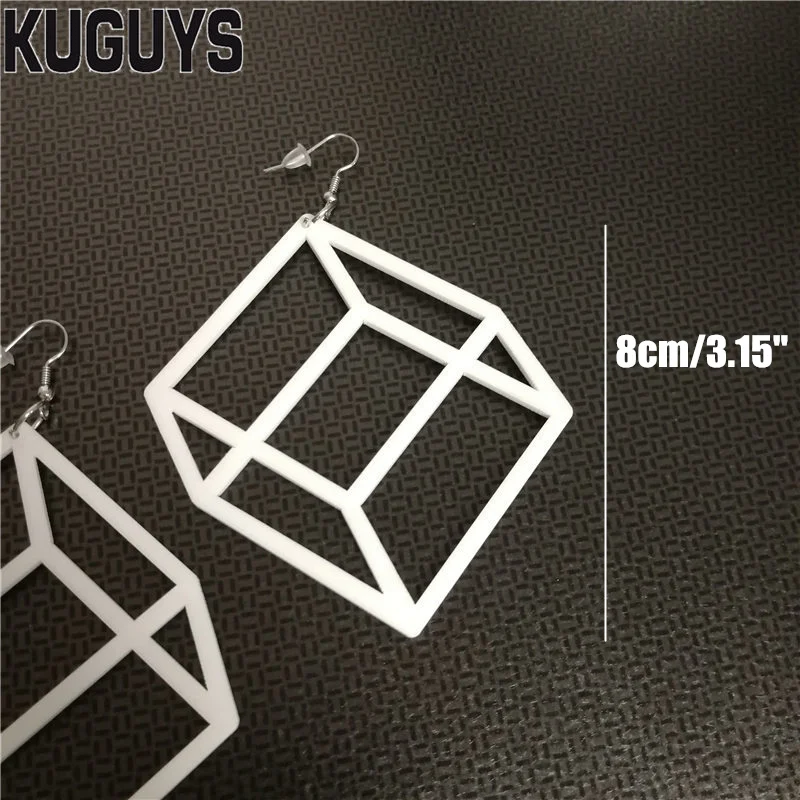 KUGUYS Square Cube Drop Dangle Earrings for Women Geometric White Pink Green Black Acrylic Hyperbole Neon Trendy Jewelry