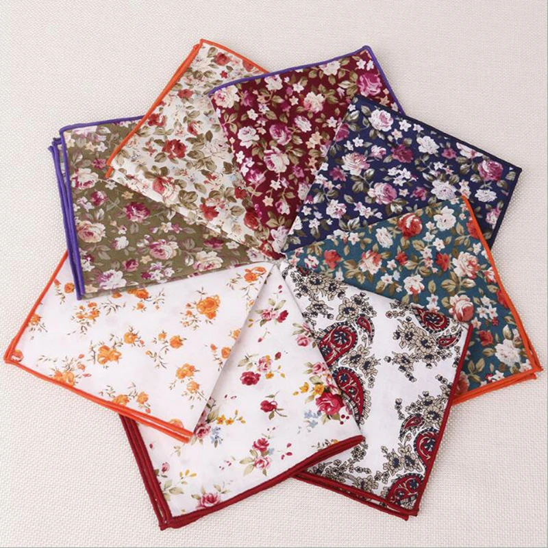 RBOCOTT Fashion Floral Handkerchief Men's Cotton Pocket Squares Vintage Red Paisley Hanky White For Men Party Wedding Accessory