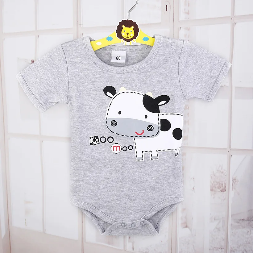 Cute Milk Cattle Cow Baby Bodysuits Grey Fashion Baby Boys Clothes 100% Cotton Dairy Milch Newborn Jumpsuit Babywear 0-2 Year