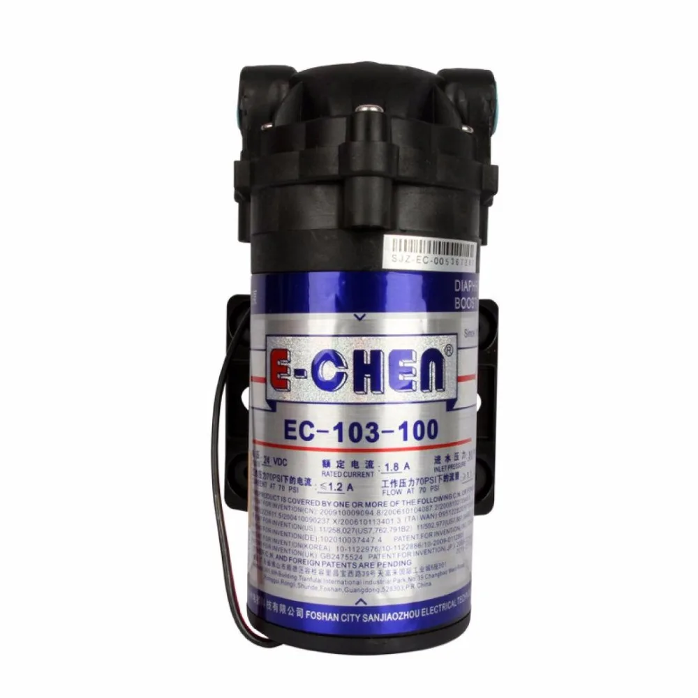 

E-Chen EC-103-100 Усилительный насос RO 100GPD Электрический мембранный насос DC 24 В Водяной насос высокого давления 1,1 л/мин @ 70 фунтов на квадратный дюйм для очистителя воды