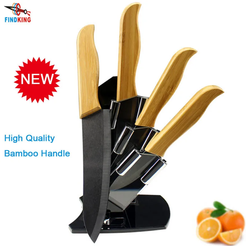 

FINDKING High sharp ceramic knives quality Bamboo handle black blade Ceramic Knife Set 3" 4" 5" 6 " inch with Holder/Stand