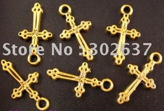 

FREE SHIPPING 240pcs Antiqued gold plt dotted cross pendant 21x11.5mm A22G