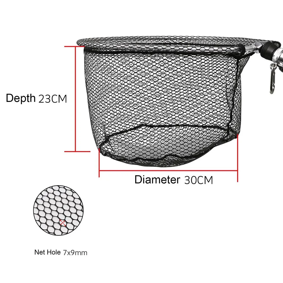 SANLIKE Fishing Net Collapsible Rubberized Nylon Mesh Hole 8*8mm Depth Aluminium Frame Ring Folding Fishing Landing Dip Net