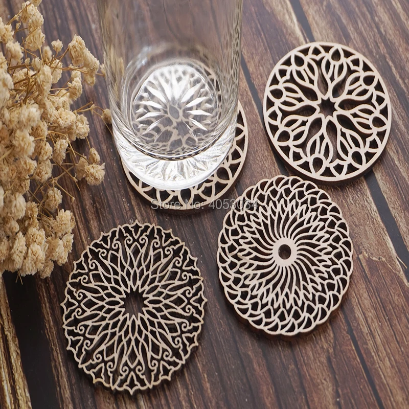 Laser Cut Wood Coaster Ornaments . Unfinished Wood Tags .Rustic Ornaments,Wood Coasters Cup Mat Placemats