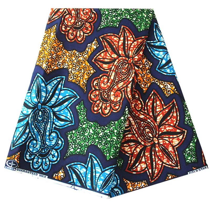 Wedding african Lady Luxury geometry Wax blue yellow green flower hand draw African real wax Fabric for sewing dress fabric waxs