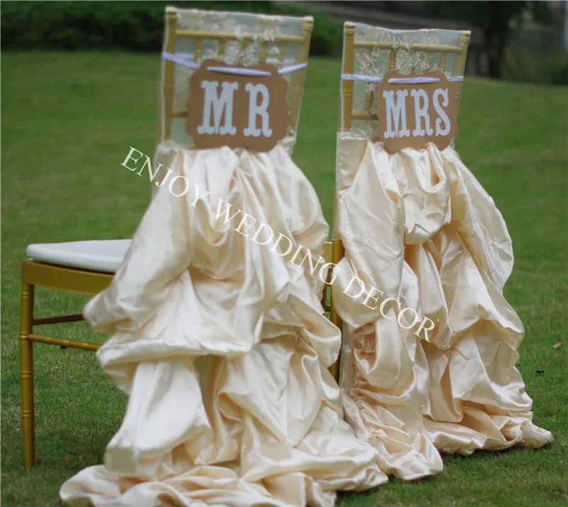 

10pcs YHC#105 elegant lace chiavari chair back cover with ruffled satin skirt for chair decor