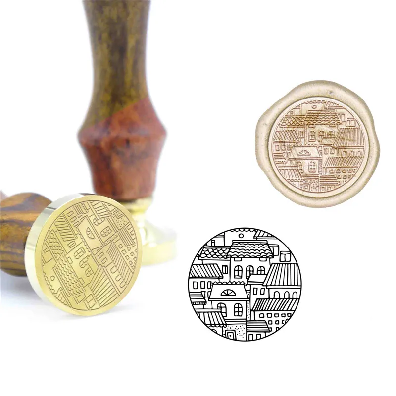 House Landscape Hand Printed Wax Seal Stamp B36 Custom Wax Stamp Initial Stamp Wood Handle DIY Ancient Seal Retro Stamp