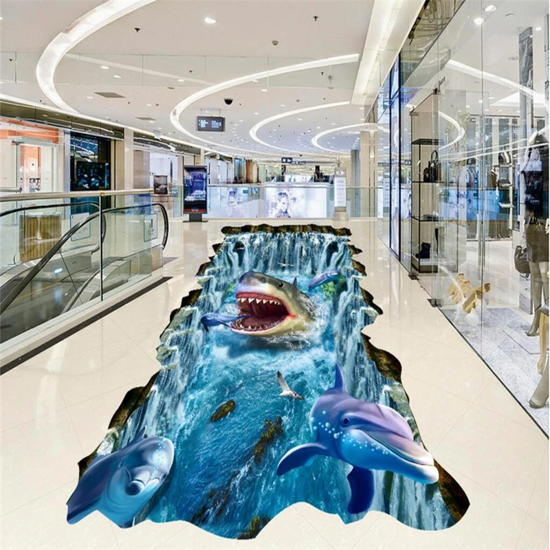 beibehang photo floor wall stickers shark dolphins waterfall 3D stereoscopic painting 3D painting paintin papel de parede