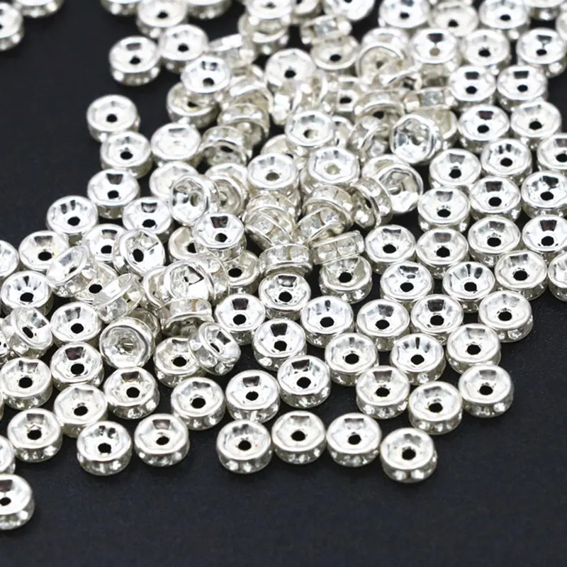 

Wholesale Silver-color Crystal Rhinestone 6mm 8mm 10mm Rondelle Spacer Beads 100pcs/pack Jewelry Makings Finding Accessories A86