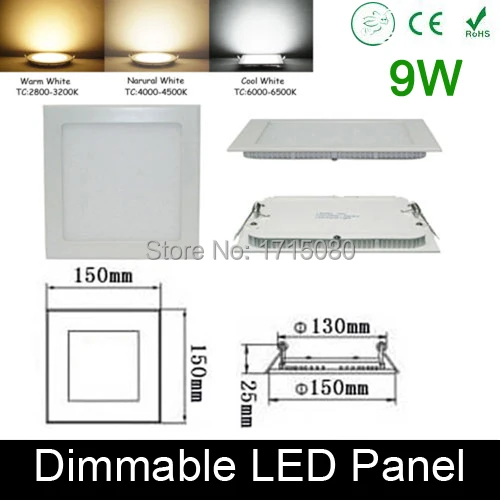 Ultra thin Dimmable 9W LED panel light  flat square LED Recessed ceiling down light 4000K for home luminaria lighting lamp