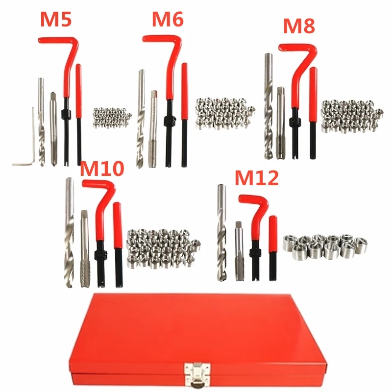 131Pcs Thread Repair Tool M5 M6 M8 M10 M12 Coil Drill Insert Installation Kit Engine Block Restoring Damaged Set