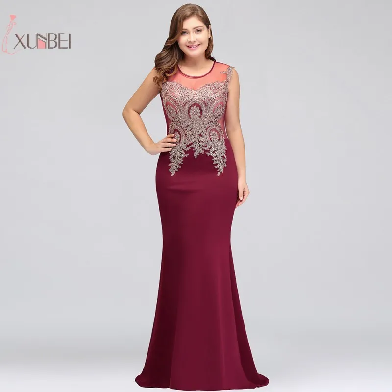 

Luxury Burgundy Plus Size Mermaid Long Prom Dresses Gold Applique Sleeveless Prom Gown Vestido de gala