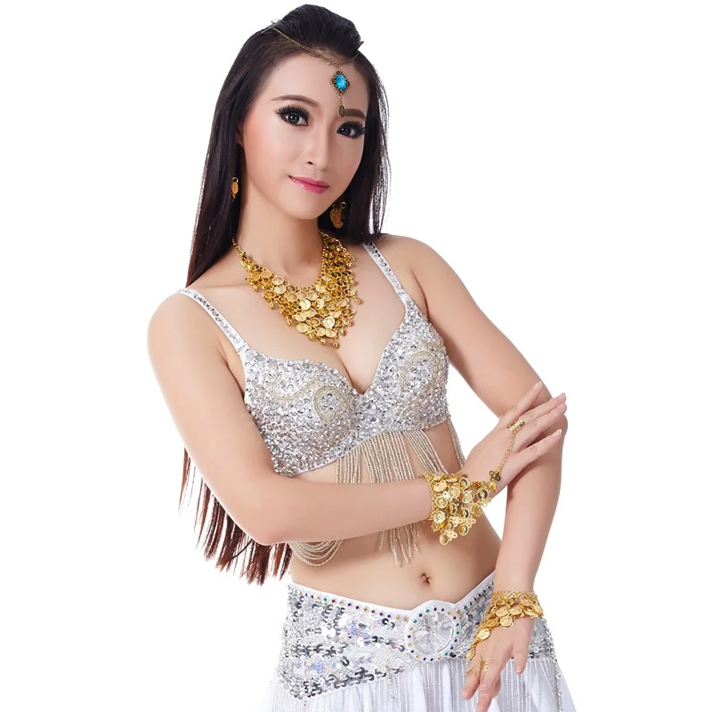 Women Sexy Belly Dance Top Bra & Beaded Bra 1 Piece Belly Dance Costume Outfit Bras Female Oriental Dance Clothes beaded bra