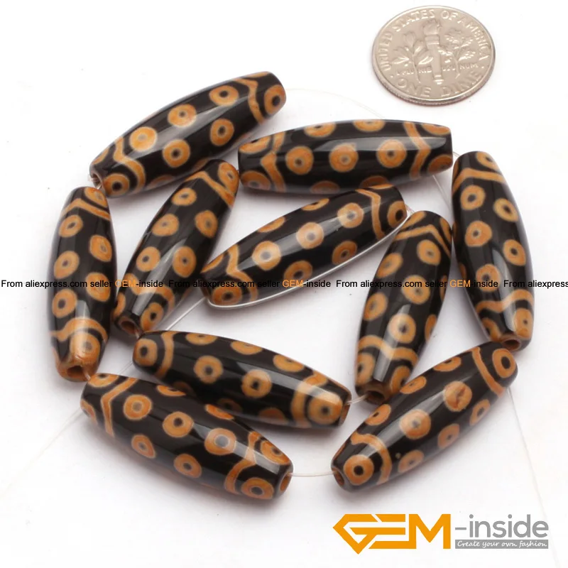 Imagem -02 - Tibet Ágata Olivary Grânulos de Arroz para Fazer Jóias 10 Pcs Faça Você Mesmo Pulseira Religião fé Jóias Grânulo 10x30 mm