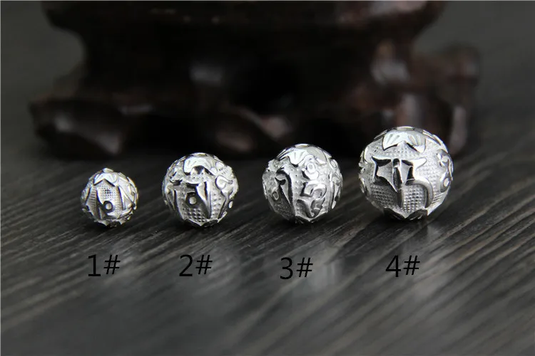 100% 925 Sterling Silver Spacer Beads 8mm 10mm 12mm 14mm Buddha Mantra Craft Charm Beads DIY Jewelry Making Bracelets Findings