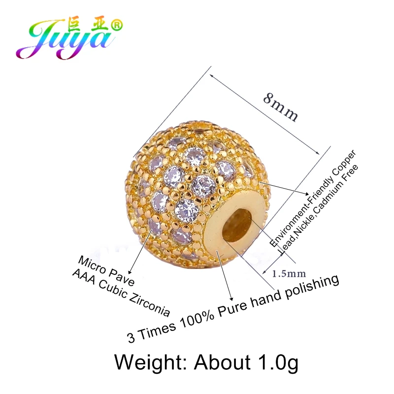 Juya DIY Jewelry Accessories AAA Cubic Zirconia Insert 6 8 10 12 14mm Metal Ball Beads For Handmade Natural Stone Jewelry Making